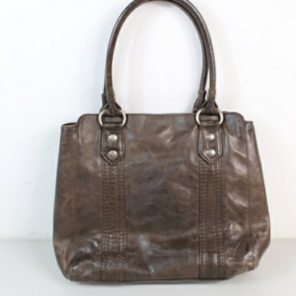 FRYE MELISSA LEATHER CHOCOLATE TOTE